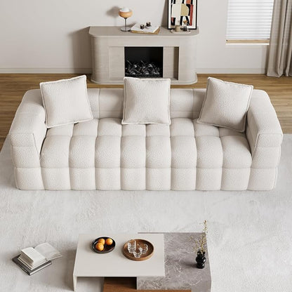 91.3" Boneless Couch,Comfy Cloud Sectional Sofa with Deep Seat,Modern Upholstered Chenille Love Seat Sofa, Oversized Couches for Living Room, No Assembly Required Tufted Sofas, Beige White
