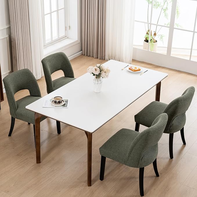 VKNOW Wooden Dining Chairs Set of 4, Modern Fabric Upholstered Dining Room Chair Kitchen Chairs, Farmhouse Dinner Chair for Kitchen Dining Room, Green-Black Legs