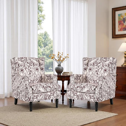 High Back Floral Accent Chair, Fabric Wingback Chair Upholstered Armchair for Living Room - Rococo Plum