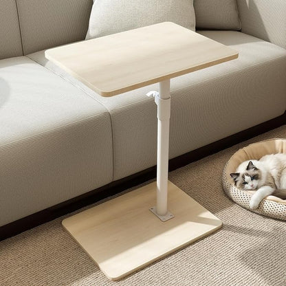YUHFERA Sofa Armrest Tray Table for Couch - 360 Swivel Height Adjustable End Table for Small Spaces, Snack Side Table for Bed or Chair with Phone & Tablet Slot (Oak, Enlarged)