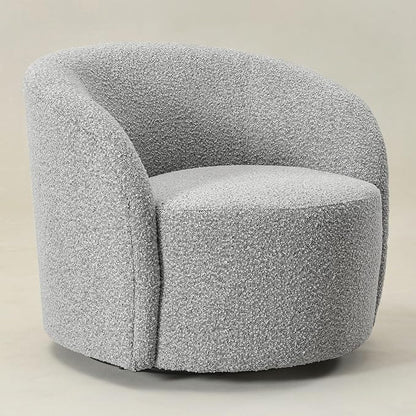 KINWELL 34" W Mid Century Modern Swivel Barrel Chair, Round Upholstered Boucle Swivel Accent Chairs, No Assembly Sofa Chair for Living Room Bedroom Reading Apartment Lounge Nursery(Black White)