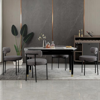 DYHOME Boucle Dining Chairs Set of 4, Upholstered Kitchen Dining Room Chairs, Side Chairs with Thick Cushions and Metal Legs for Kitchen Living Room, Dark Grey
