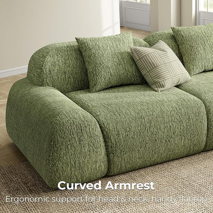 LIKIMIO LumiPebble Modular Sectional Sofa with Ottoman, 110" L-Shaped Boneless Couch for Living Room, Deep Seat with LuxeChenille Upholstery, No Assembly Required, Olive Green
