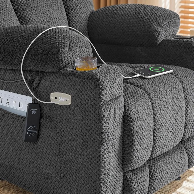 MCombo Zero Gravity Power Recliner Chair with Heat and Vibration Massage, Reclining Chair with USB & Type C Ports, Cup Holders for Living Room, Fabric 8015 (Grey)