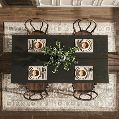 Solid Wood Dining Table for 4-6 People, 63 Inches Wooden Farmhouse Rectangular Kitchen Dinner Table with Heavy-Duty Legs for Home, Living Room, Dining Room, Black