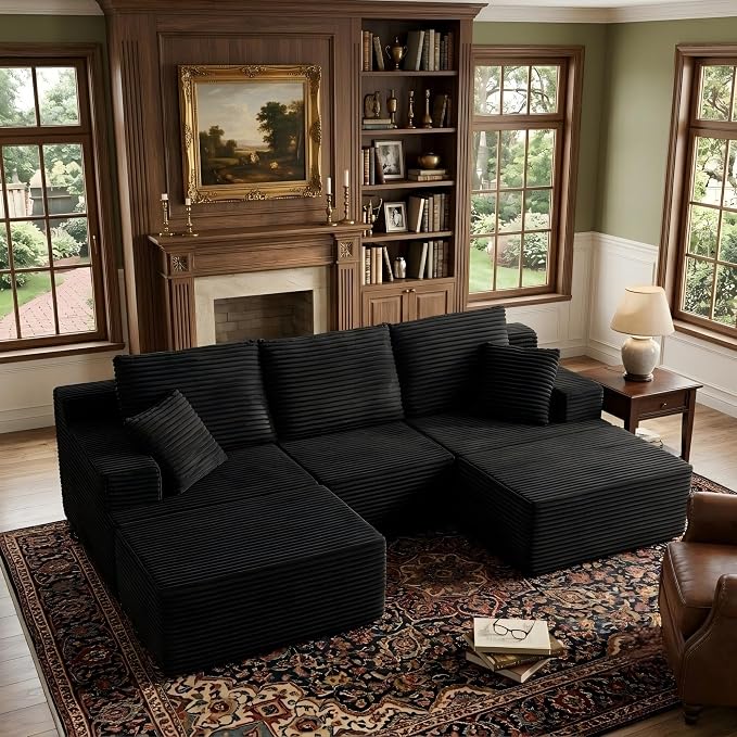 103" Boneless Modular Sectional Sofa Cloud Couch with Ottomans and Pillows, Convertible L/U Shaped Corner Sofa, Full Foam Deep Seat Compressed Couch for Living Room, Apartment
