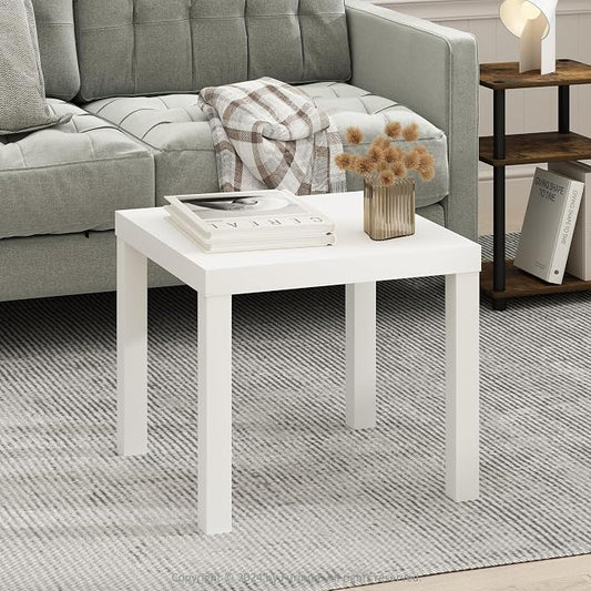 Furinno Classic Coffee Table, Square Modern Center Table with Triple Thick Tabletop, Simple Side Table with 4 Legs, for Living Room, Bedroom, Home Office, White
