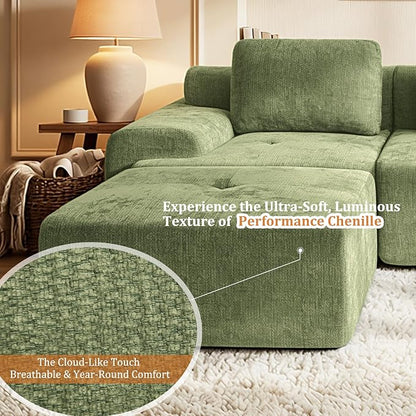 159" U Shaped Oversized Cloud Couch, Comfort Boneless Sectional Couches for Living Room, Modular Sofa High Back & Extra Deep Seat, No Assembly, Chenille(Olive Green, 159 inch-U Shaped（4+2）)