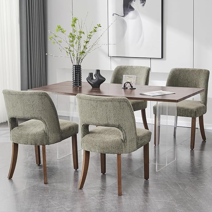 VKNOW Wooden Dining Chairs Set of 4, Modern Fabric Upholstered Dining Room Chair Kitchen Chairs, Farmhouse Dinner Chair for Kitchen Dining Room, Green