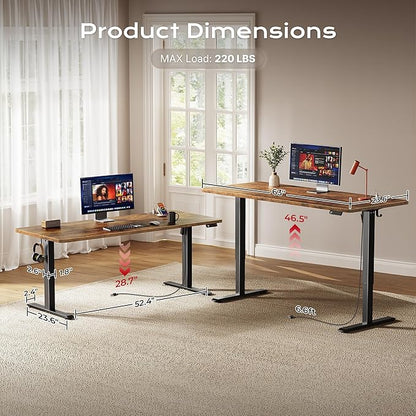 Huuger 63 X 24 Inch Electric Standing Desk with Power Outlets and USB-C Port, Height Adjustable Desk, Sit Stand Desk for Home Office, Computer & Gaming Desk with 4 Presets, Rustic Brown