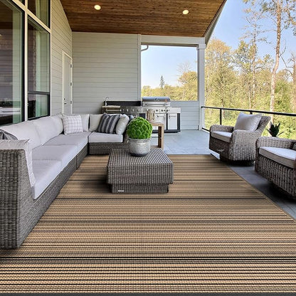 GENIMO Outdoor Rug for Patio Clearance, 9'x12' Reversible Plastic Straw Rugs, Lightweight Waterproof RV Camping Mat for Camper, Balcony, Deck, Backyard, Picnic, BlackBrown