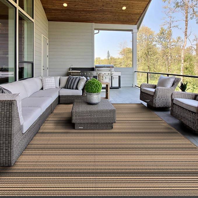 GENIMO Outdoor Rug for Patio Clearance, 4'x6' Reversible Plastic Straw Rugs, Lightweight Waterproof RV Camping Mat for Camper, Balcony, Deck, Backyard, Picnic, BlackBrown