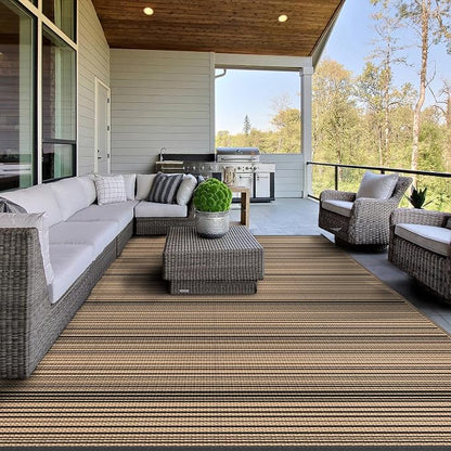 GENIMO Outdoor Rug for Patio Clearance, 8'x10' Reversible Plastic Straw Rugs, Lightweight Waterproof RV Camping Mat for Camper, Balcony, Deck, Backyard, Picnic, BlackBrown