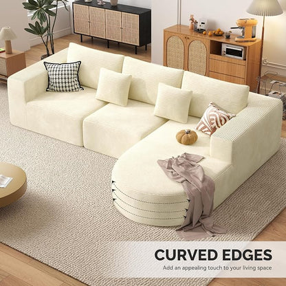Boneless Couches for Living Room,Cloud Sectional Couch with L-Shape Chaise,Modern Modular Sofa with Deep Seat Upholstered Comfy Couches for Bedroom,No Assembly Required,1PCS