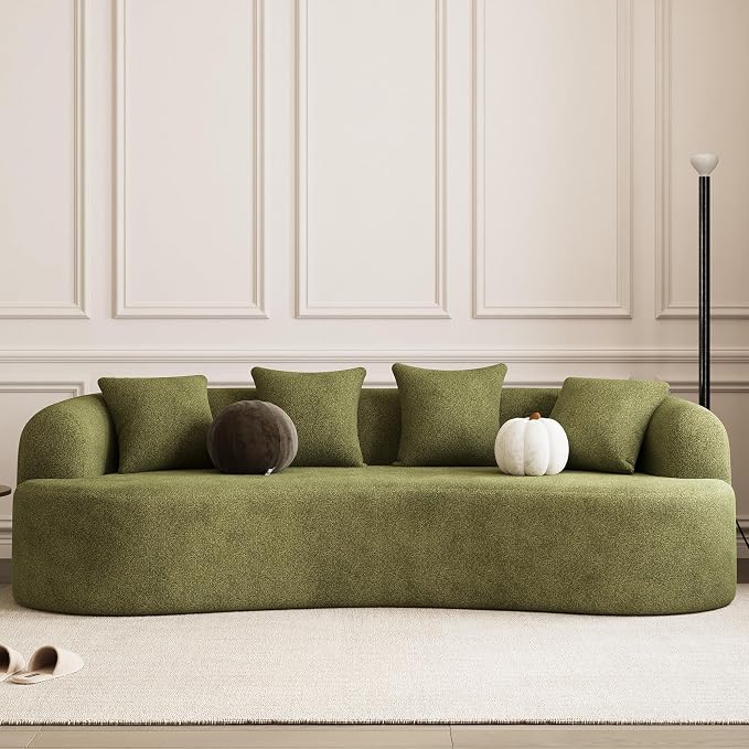 107" Curved Sofa for Living Room, Modern Chenille Cloud Couch Sofa, Luxury Plush Extra Deep 4-Seater Oversized Boucle Couch for Small Spaces, Apartment‌, No Assembly Required, Green