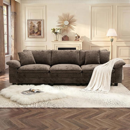 PHI VILLA Modern Modular Couches Sets, 123.6" Cloud Sectional Sofa with Upholstered Deep Seat, 3-Seater Couch for Living Room Small Spaces, Chenille Grayish Brown