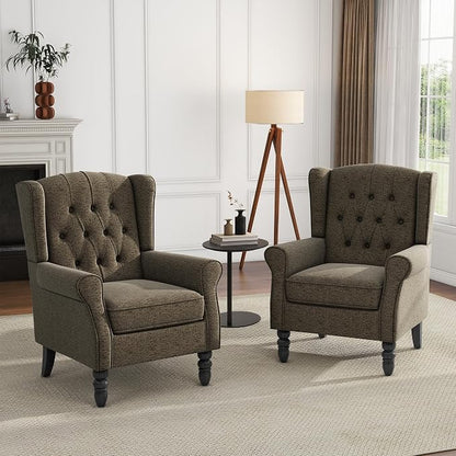 High Back Accent Chair, Fabric Upholstered Armchair Wingback Chair for Living Room, Comfy Single Sofa Bedroom Reading Seat with Solid Wood Legs - Taupe