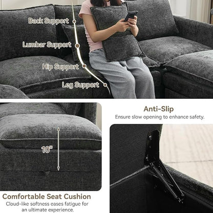 105" Dark Grey Oversized Modular Storage Sofa, U Shaped Chenille Couch | Oversized Convertible Sectional Sofa, 8-Seat Sectional Couch With Armrests, Large Cloud Couch For Living Room, Apartment.