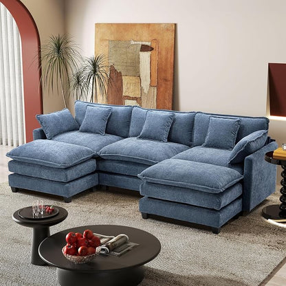 113.4" Modular Sectional Sofa,Cloud Couch for Living Room, Modern Deep Seat Sofa 3 Seater Chenille Fabric Comfy Couches with Throw Pillows & Ottoman for Apartment