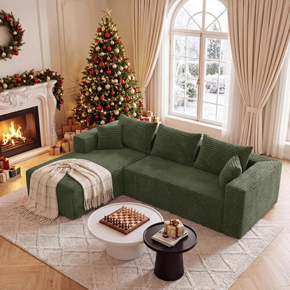92.5" L Shaped Modular Sectional Sofa, Boneless Cloud Couch with Deep Seat Chaise, Compressed Corduroy Memory Foam Sofas, No Assembly, 3 Seater Couch for Living Room, Apartment, Bedroom