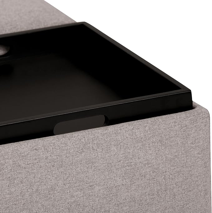 SIMPLIHOME Avalon Wide Contemporary Square Coffee Table Storage Ottoman, Cloud Grey, Table Ottoman