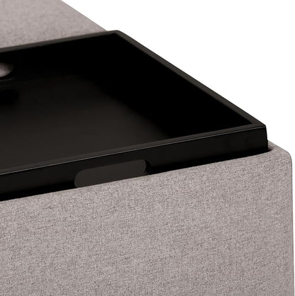 SIMPLIHOME Avalon Wide Contemporary Square Coffee Table Storage Ottoman, Cloud Grey, Table Ottoman