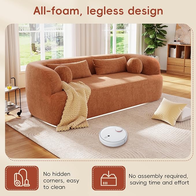 86" Chenille Cloud Loveseat Couch - Frameless Memory Foam Sofa with Pocket Springs | No Assembly Luxury 3-Seater Modern Curved Floor Sofa in a Box for Living Room & Apartment | Breathable material