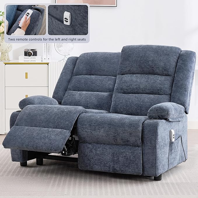 52Inch Reclining Loveseat Sofa,Power Loveseat Recliner,Electric Love seat Recliner Sofa for Bedroom,Living Room with Charging Ports,Blue