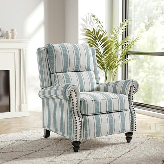 Recliner Chair, Modern Pushback Armchair with Adjustable Backrest & Footrest for Bedroom, Living Room (Blue Stripe,Set of 1)