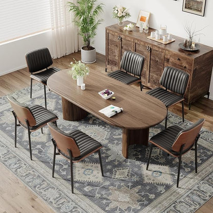 MALOL Leather Dining Chairs Set of 6, Modern Upholstered Dining Room Kitchen Chairs with Metal Legs and Wooden Back Support for Home Dining Room/Restaurant, Black