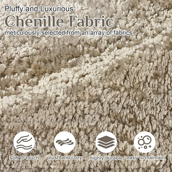 92" Oversized Minimalistic Boucle Sofa for Living Room, Luxury Plush Extra Deep Seat Tufted Sofa, Modern Comfy Curved Cloud Couch, Upholstered 3-Seater Chenille Couches, Light Brown