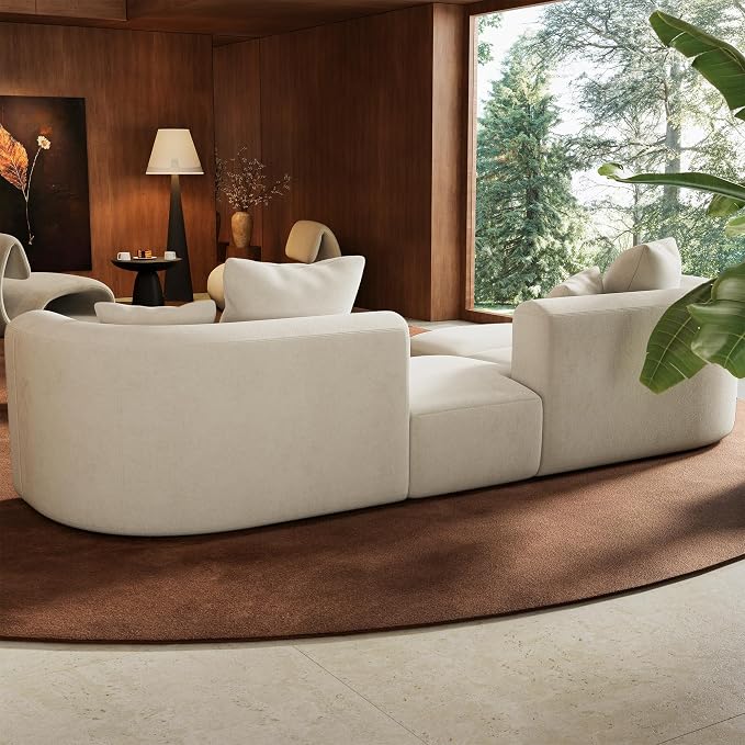 116" Modular Sectional Couches with Ottoman, Luxury Modern Curved Back Sofa, Minimalist Style Oversized 4 Seat Deep Comfy Convertible L Shape Boneless Couch for Living Room Office Studio Apartment