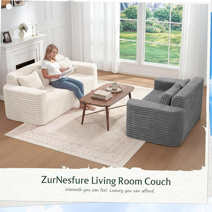 ZurNesfure Sofa Couch Cloud 3-Seater Memory Foam Couch with Pillow No Assembly Required, Modern Couch with Removable Washable Cover Boneless Sofas for Living Room Bedroom Apartment (White,3-Seater)