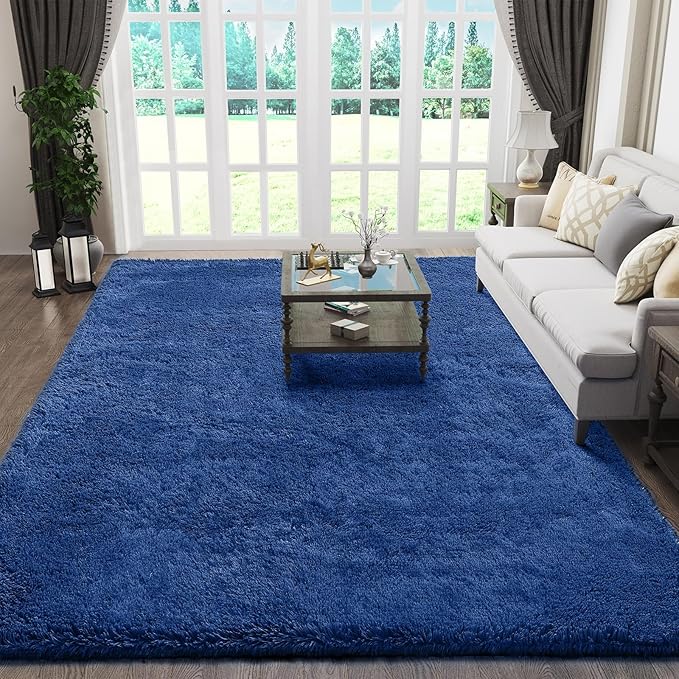 Ophanie 5x8 Blue Rugs for Living Room,Kids Rug,Playroom Navy Area Rugs for Boys Girls Teen Decor,Fluffy Fuzzy Soft Plush Shaggy Bedside Floor Bedroom Carpet for Teen with Over 99 pcs Pile fibers