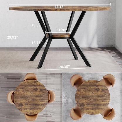 MECHYIN Round Dining Table for 2-4, 42 Inch Wood Kitchen & Dining Room Tables with Storage, Circle Dinner Table with Metal Legs, Space Saving Small Table for Dining Room, Kitchen, Rustic Brown