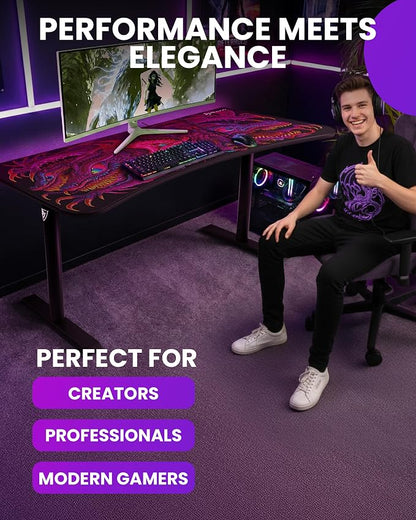 Arozzi Arena Special Edition Ultrawide Curved Gaming and Office Desk with Full Surface Water Resistant Desk Mat Custom Monitor Mount Cable Management Cut Outs - Crawling Chaos