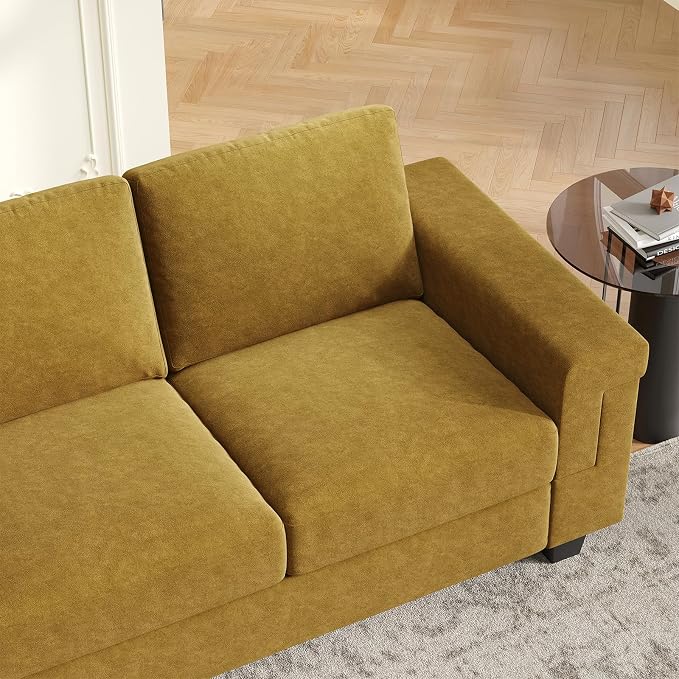 COPIAE 3 Seater Sofa Couch with Deep Seat, 90" Modern Upholstered Sofa with Armrests, Easy Installation, Comfy Couches for Living Room, Apartment, Yellow