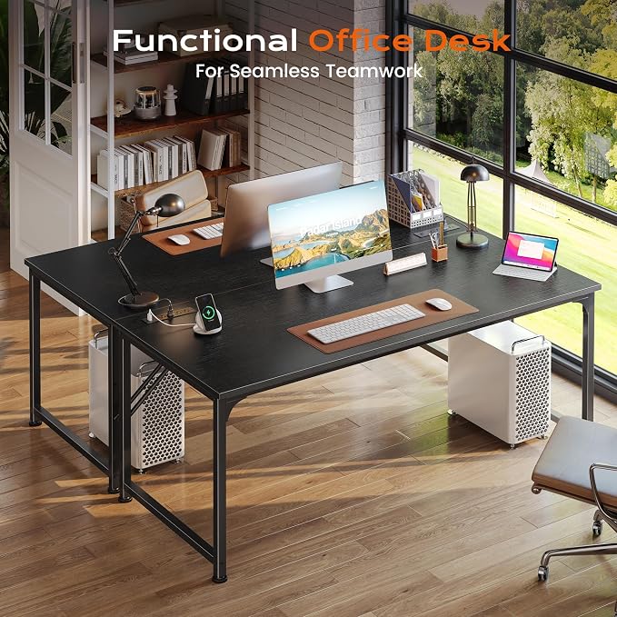 PRAISUN 54 X 24 Inch Deeper Desk with Power Outlets | Large Computer Desk for Bedroom, Office Desk for Work from Home, Writing Study Gaming Table, Stable Metal Frame, Black