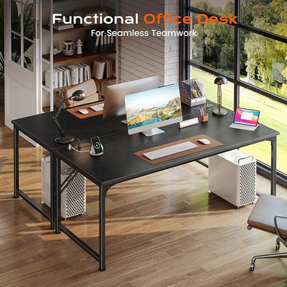 PRAISUN 54 X 24 Inch Deeper Desk with Power Outlets | Large Computer Desk for Bedroom, Office Desk for Work from Home, Writing Study Gaming Table, Stable Metal Frame, Black