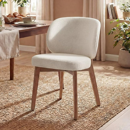YOUNIKE Single Dining Chair Modern Kitchen Dining Room Chair Beige | Chenille Fabric Upholstered Armless Side Accent Chair with Back 20.1" Wide Padded Seat Wooden Legs for Living Room Bedroom