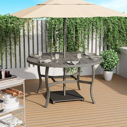 HAPPATIO Patio Dining Set, Aluminum Round Outdoor Dining Set for 6, 52" Round Dining Table with Umbrella Hole and 6 Chairs, Outdoor Table and Chairs with Removable Cushion for Lawn Yard Patio