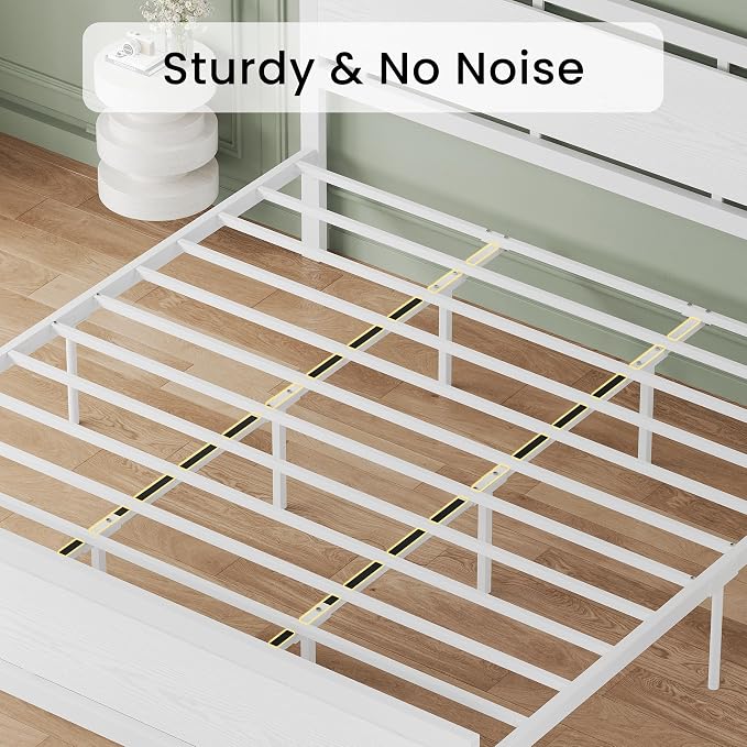 LIKIMIO California King Bed Frame with Headboard and Footboard, Metal Strong Supports, Easy Assembly, Noise-Free, No Box Spring Needed, White