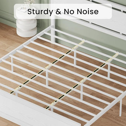 LIKIMIO California King Bed Frame with Headboard and Footboard, Metal Strong Supports, Easy Assembly, Noise-Free, No Box Spring Needed, White