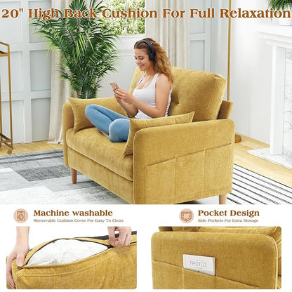 Hanherry Loveseat Sofa, 47” Small Couch for Living Room, Comfy Chenille Fabric Love Seat for Bedroom with Throw Pillow,Removable Cushion Cover,Couches for Small Space,Apartment,Dorm