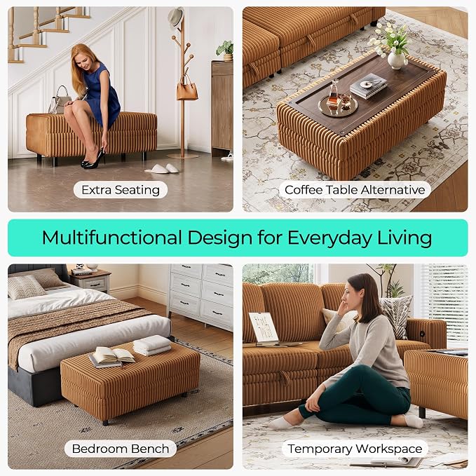 LINSY HOME Sectional Sleeper Sofa with Pull Out Couch Bed for Living Room (Brown) | Plush Corduroy