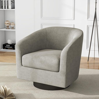 360° Swivel Barrel Accent Chair Upholstered Armchair, Modern Round Club Arm Chair Living Room Single Sofa Seating Bedroom Side Reading Seat in Fabric, Flax Khaki