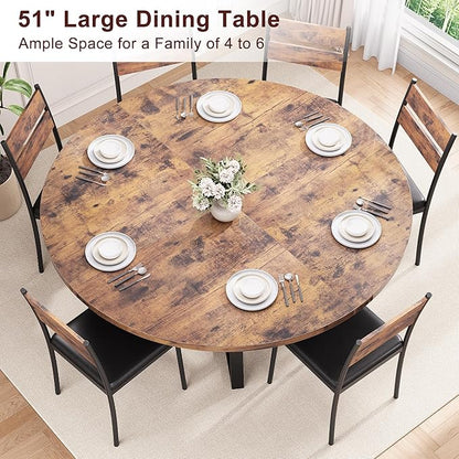 Jocoevol 51'' Round Dining Table for 6,Kitchen Dining Room Circle Dinner Pedestal Table,Space Saving Wood Kitchen & Dining Room Furniture (Vintage, 51In)