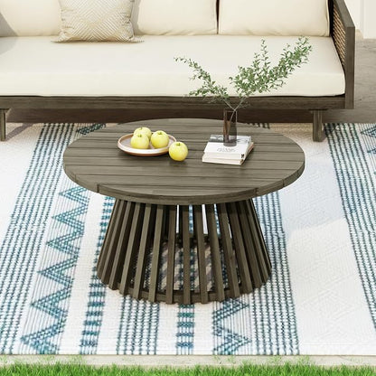 Merax Patio Outdoor Acacia Wood Round Coffee Table for Backyard, Lawn, Balcony, Grey Finish