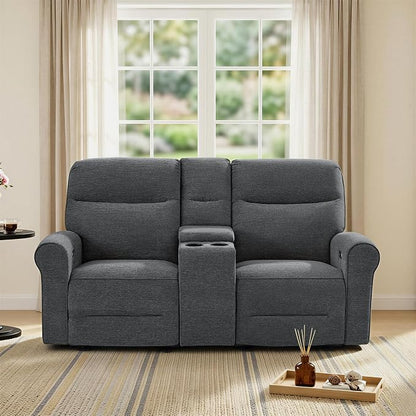 MCombo 78.3" Wall Hugger Power Loveseat Recliner Sofa with Console, Reclining Loveseat with USB Ports, Cup Holders, for Small Spaces Living Room RV, Fabric PR635M2 (Dark Grey)