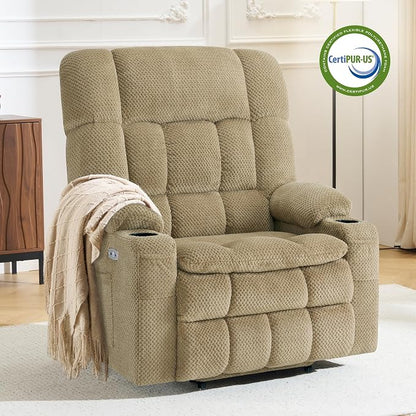 MCombo Oversized Power Lift Recliner Chair for Elderly, Dual Motor Lift Chair with Heat and Massage, Lay Flat Lift Chair for Big and Tall, Cup Holders, Fabric R7891 (Large-Wide, Beige)